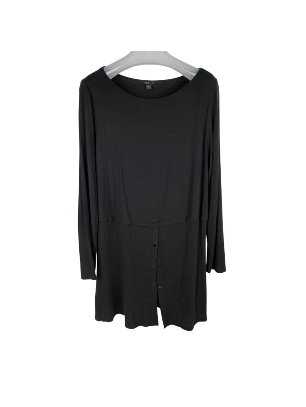 JJill Wearever Long-Sleeve Black Tunic Partial Front Button Detail Size M